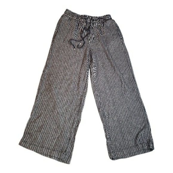 Bundle 2 Wide Leg Pants M Drawstring Elastic Hawaiian Stripes Linen Rayon T & T - Picture 2 of 12